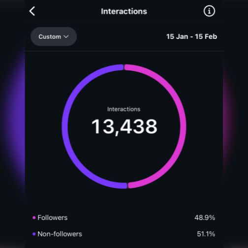 Grafika prikazuje Instagram rezultate strank TM Digital Marketing, vključno z rastjo sledilcev in angažiranostjo