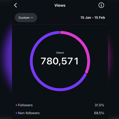 Fotografija prikazuje Instagram rezultate strank TM Digital Marketing, vključno z novimi sledilci, ogledi in rastjo angažiranosti